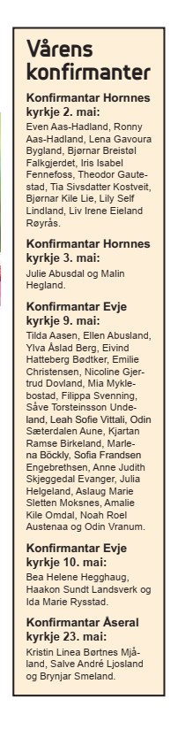 konfirmantene i Evje og Hornnes 2026
